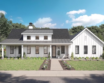 1700 SF 3 Schlafzimmer 2 Badezimmer Moderner Bauernhaus-Plan - PDFs & CAD-Dateien
