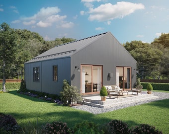 896 SF 2 slaapkamers en 2 badkamers modern zwart hutplan - pdf's en CAD-bestanden