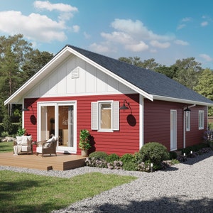 900平方フィート、3ベッドルーム、2バスルームの小さな家のプラン - PDFとCADファイル