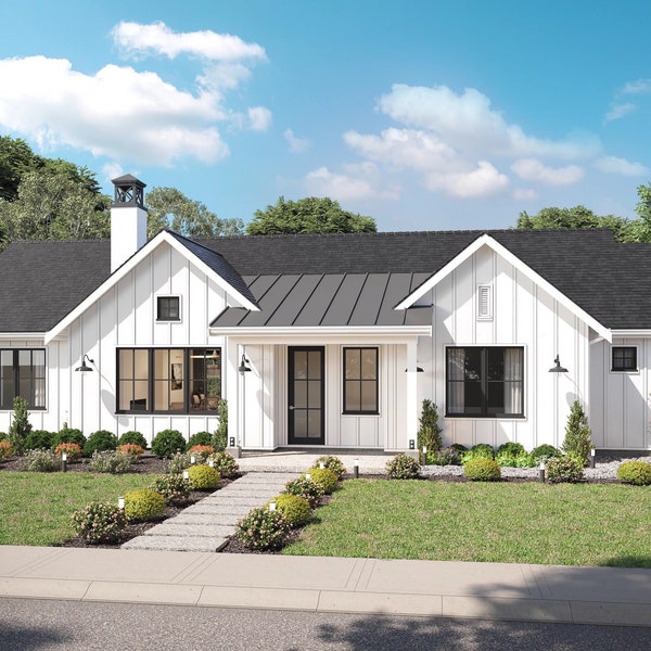 1626 SF 3 Bedroom 2.5 Bath Modern Farmhouse Plan - PDFs & CAD Files