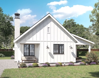 1233 SF 3 Schlafzimmer 2 Badezimmer Moderner Bauernhaus-Plan - PDFs & CAD-Dateien