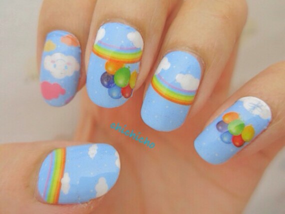Items similar to D1015 Rainbow and Balloons in the Sky Nail Wrap on Etsy