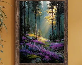 Enchanted Forest Meadow Print | Twilight Inspired Fantasy Wall Art | Moody Wildflower Landscape Decor | Whimsigoth Decor Digital Download