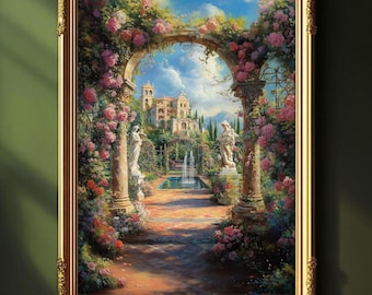 Spring Court Garden Wall Art | ACOTAR Inspired Fantasy Print, Romantic Castelcore Fae Garden Decor, Bookish Whimsigoth Digital Download