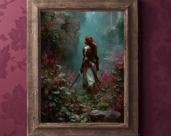 Lady Knight Floral Art Print | Enchanted Castle Ruins (Digital Download)