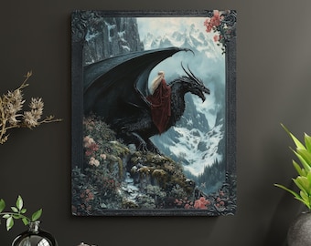 Witch and Wyvern Fantasy Print | Moody Forest Wall Art, Castlecore Digital Download Inspired by Manon in Throne of Glass