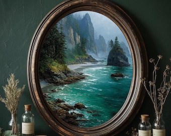 Twilight Inspired Ocean Cliff Print | Moody La Push Beach Wall Art | Fantasy Coastal Landscape Decor | Digital Download Whimsigoth Decor