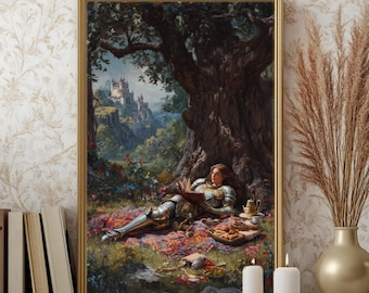 Lady Knight Reading Art Print | Castlecore Fantasy (Digital Download)