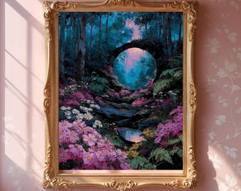 Fantasy Forest Wall Art, Whimsigoth Fairy Portal Print, Dark Botanical Decor, Enchanted Fantasy Art Print, Moody Botanical Forest Artwork