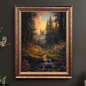 Whimsigoth Dark Academia Botanical Forest | Moody Floral Fantasy Art Print | Digital Download | Enchanted Gothic Castlecore Forest Wall Art