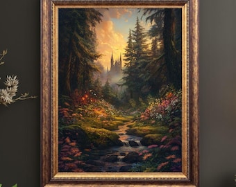 Whimsigoth Dark Academia Botanical Forest | Moody Floral Fantasy Art Print | Digital Download | Enchanted Gothic Castlecore Forest Wall Art