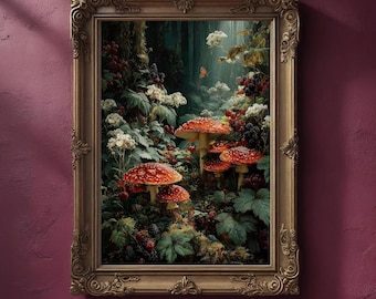Amanita Mushroom Art Print | Whimsical Forest Wall Decor | Fairycore Cottagecore Botanical Artwork | Enchanted Woodland Digital Download