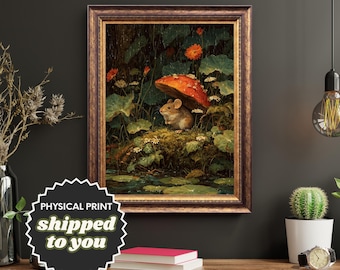 Mushroom Mouse Art PHYSICAL PRINT | Whimsical Woodland Cottagecore Wall Decor, Enchanted Forest Fairycore Illustration - Ships to You
