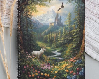Enchanted Forest Notebook | Mystical Stag Castlecore Journal | Fantasy Bookish Stationery | Dark Academia Whimsigoth Writing Journal