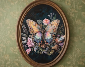 Whimsigoth Butterfly Print: Dark Garden Botanical Art (Digital Download)