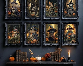 Halloween Animal Prints: Whimsigoth Cottagecore Wall Art (Digital Download