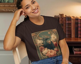 Art Nouveau Dragon T-Shirt | Whimsigoth Wyvern Graphic Tee | Fantasy Witchy Tarot Style Shirt | Gothic Vintage Librariancore Gift