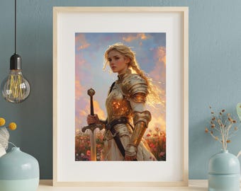 Aelin Inspired Warrior Art Print: Golden Castlecore Knightcore Decor (Digital Download)