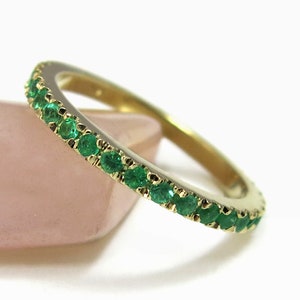 Birthstone stackable ring, Emerald ring, Gold Eternity Ring, Classic wedding ring, Emerald ring for women, Emerald band, Emerald stack ring.