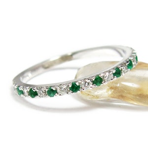 Stackable gemstone ring, White gold wedding band, Gold gemstone ring, Promise ring, Emerald ring, Gold Eternity Ring, Stackable Emerald ring