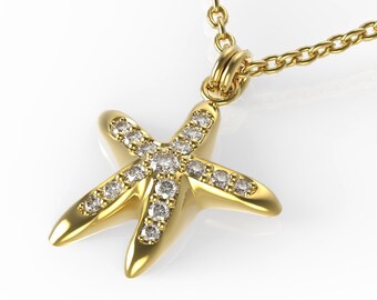Starfish Necklace, Beach Wedding Necklace, Diamond Starfish Necklace, Gold Starfish Necklace, Starfish Jewelry, Nautical Necklace