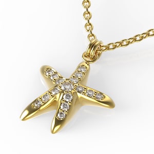 Starfish Necklace, Beach Wedding Necklace, Diamond Starfish Necklace, Gold Starfish Necklace, Starfish Jewelry, Nautical Necklace