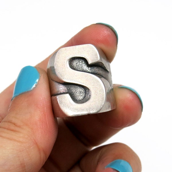 Initial Ring, Chunky Ring, Letter Ring, Alphabet Ring, Initial Jewelry, Personalized Ring, Silver Initial Ring, Mens Initial Ring, S Ring