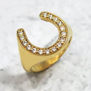 Horseshoe Ring Diamond, Good Luck Ring, Equestrian Jewelry, Gold Horseshoe Ring, Horseshoe Ring Women, Horseshoe Signet Ring, Horse Lover