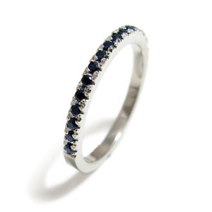 Sapphire Wedding Ring, 14k White Gold Sapphire Ring, Sapphire Half Eternity Ring, Blue Sapphire ring, Sapphire Wedding Band, Stacking Ring