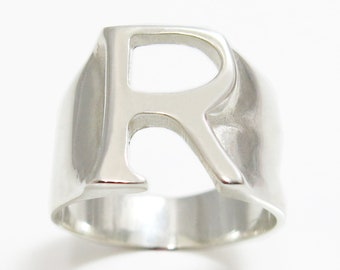 Silver Initial Ring, Silver Letter Ring, R Ring, Initial Jewelry, Custom Letter Ring, Unisex Initial Ring, Alphabet Ring, Name Ring, ID Ring