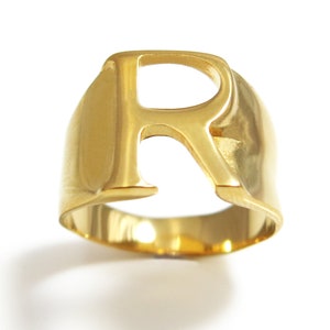 Initial Gold Ring, Gold Letter Ring, R Ring, Personalized Ring, Unisex Initial Ring, Alphabet Ring, Initial Gift, Gold Plated Name Ring.
