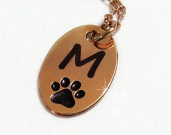 Pet Jewelry, Dog Lover Jewelry, Custom Name Necklace, Initial Gift Necklace, Initial Charm Necklace, Paw Print Jewelry, Dog Lover Necklace