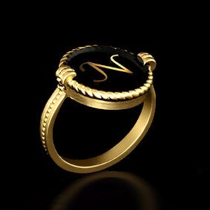 Anillo de oro y negro, anillo de monograma, anillo de letras, anillo de sello personalizado, anillo de identificación, anillo de sello inicial, anillo de nombre de sello, anillo de nombre antiguo