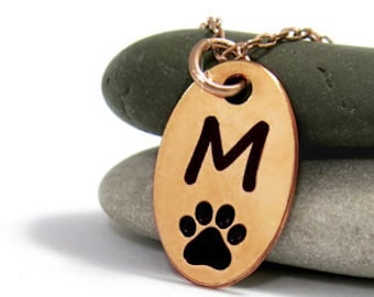Pet Lover Gift, Pet Necklace, Dog Paw Jewelry, Monogram Necklace, Letter Necklace, Rose Gold Initial Necklace, Custom Paw Print Necklace