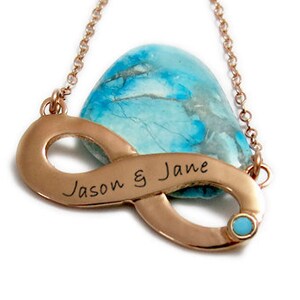 Collier Infinity, Collier Infinity Name, Bijoux personnalisés, Collier Infinity gravé, Collier Infinity en or rose avec pierre de naissance