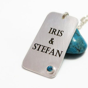 Collar de etiqueta, collar de barra, collar de plata para hombres, joyería personalizada, collar grabado, collar de nombre de piedra de nacimiento, collar de etiqueta de perro