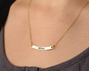 Personalized Bar Necklace, Gold Bar Necklace, Custom Bar Necklace, Custom Engraved Necklace, Nameplate Bar, Personalized Bridesmaid Necklace