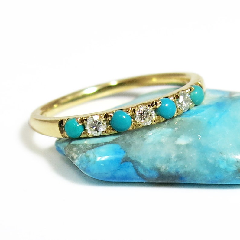 Boho Stackable Ring Gold Turquoise Ring Turquoise Ring for | Etsy
