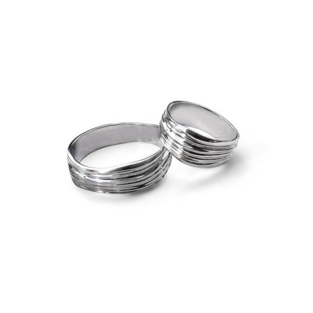 White Gold Wedding Set, White Gold Wedding Band, Wedding Band Set