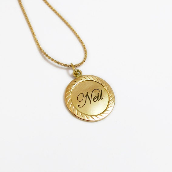 Gold Name Necklace Gold Disc Necklace Personalized Name Etsy
