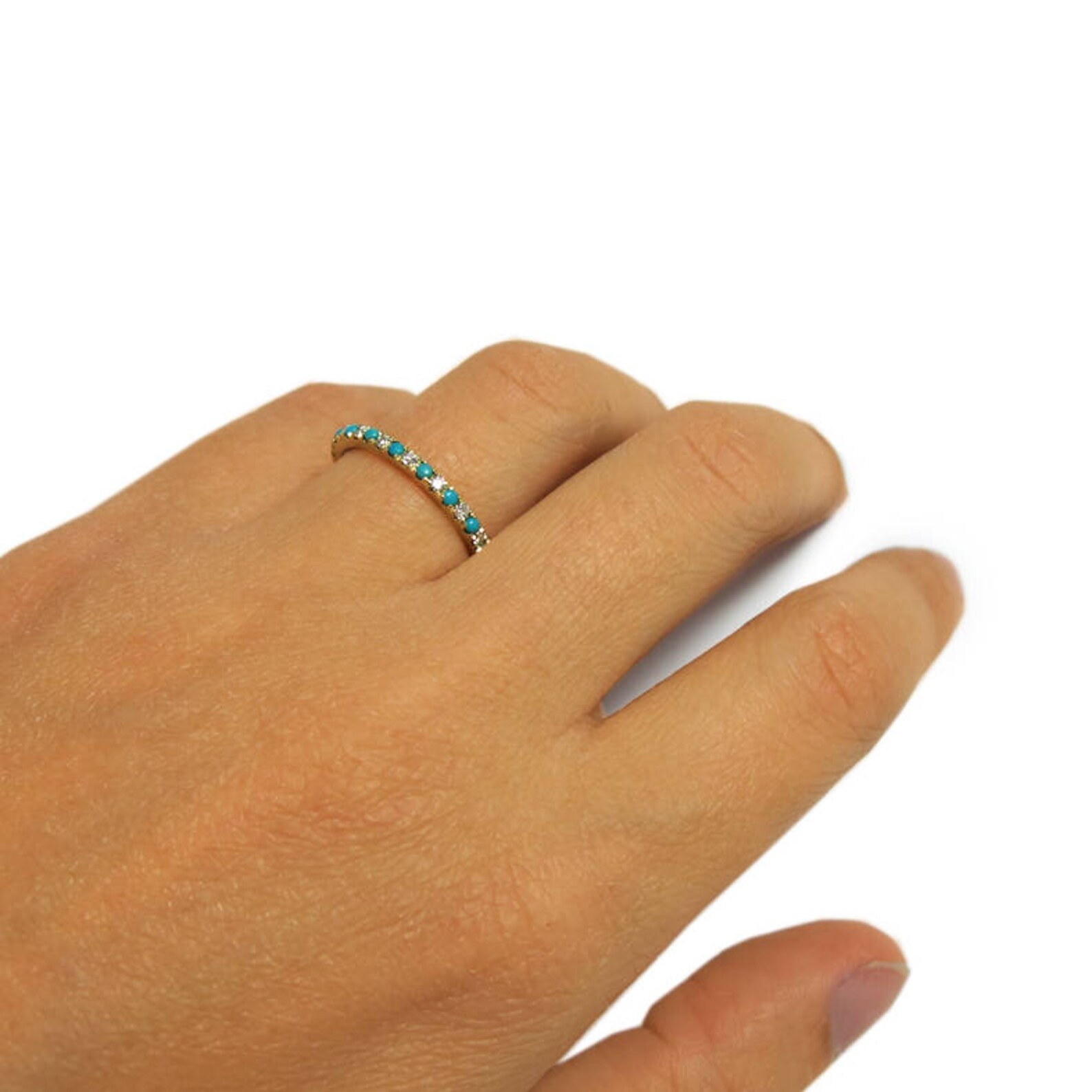 Gemstone Gold Ring Turquoise Jewelry Ring Gold Eternity Etsy