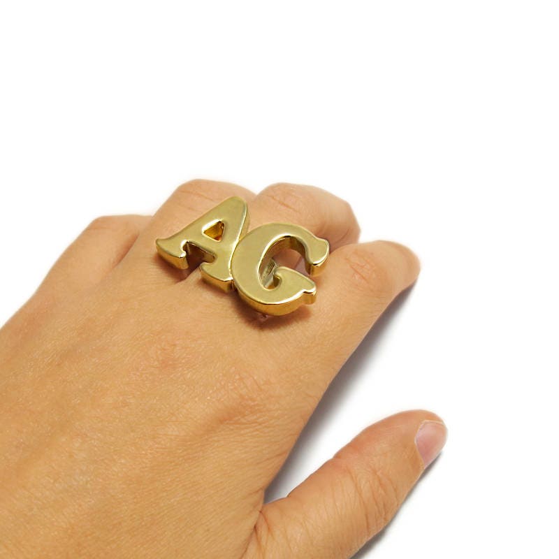Name Ring, Custom Initial Ring, 2 Letter Ring, Monogram Initial Ring,  Initial Gold Ring, Statement Name Ring, Text Ring, Oversized Ring. - Etsy