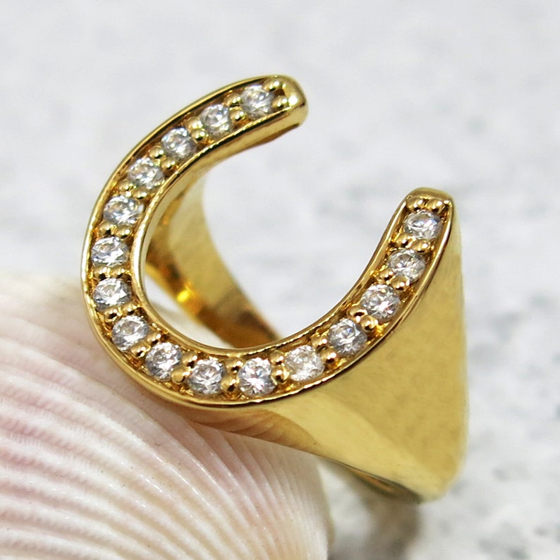 Horseshoe Ring Diamond Good Luck Ring Equestrian Jewelry Etsy