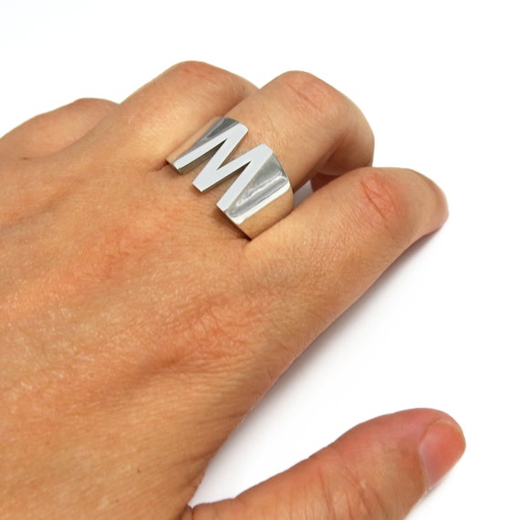 Initial Ring Silver Letter Ring Alphabet Ring Chunky Initial
