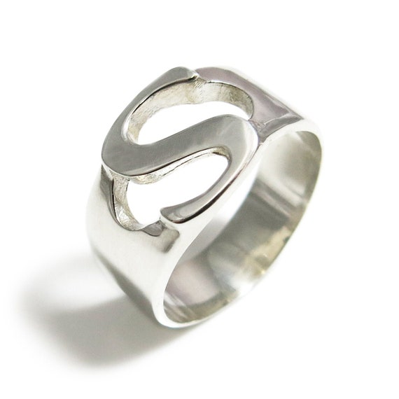 Sterling Silver 9mm Script Letter with Straight Tail Name Ring | Item:  SNS107m | eBay