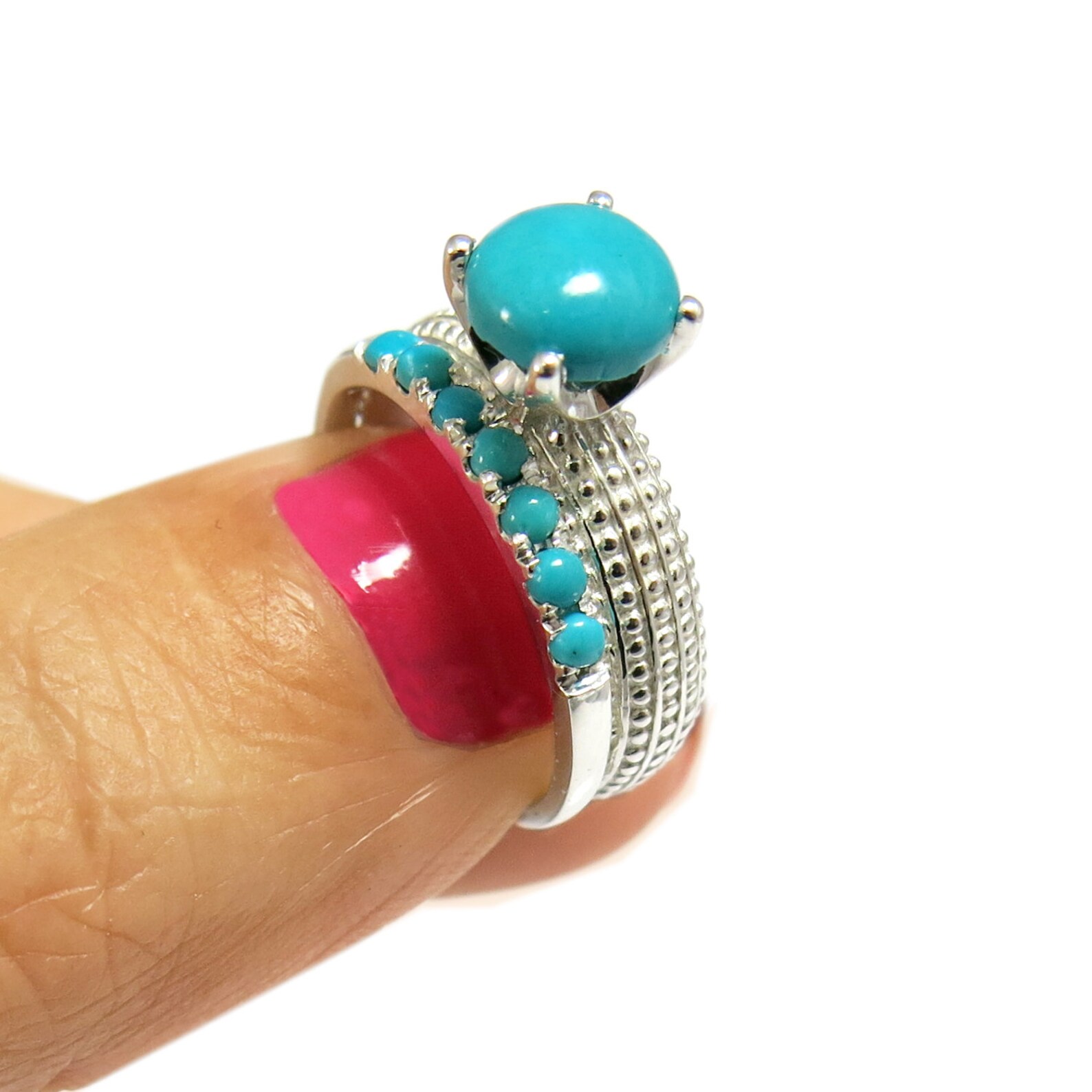 Boho Wedding Rings Turquoise Wedding Ring Set Silver Wedding Etsy