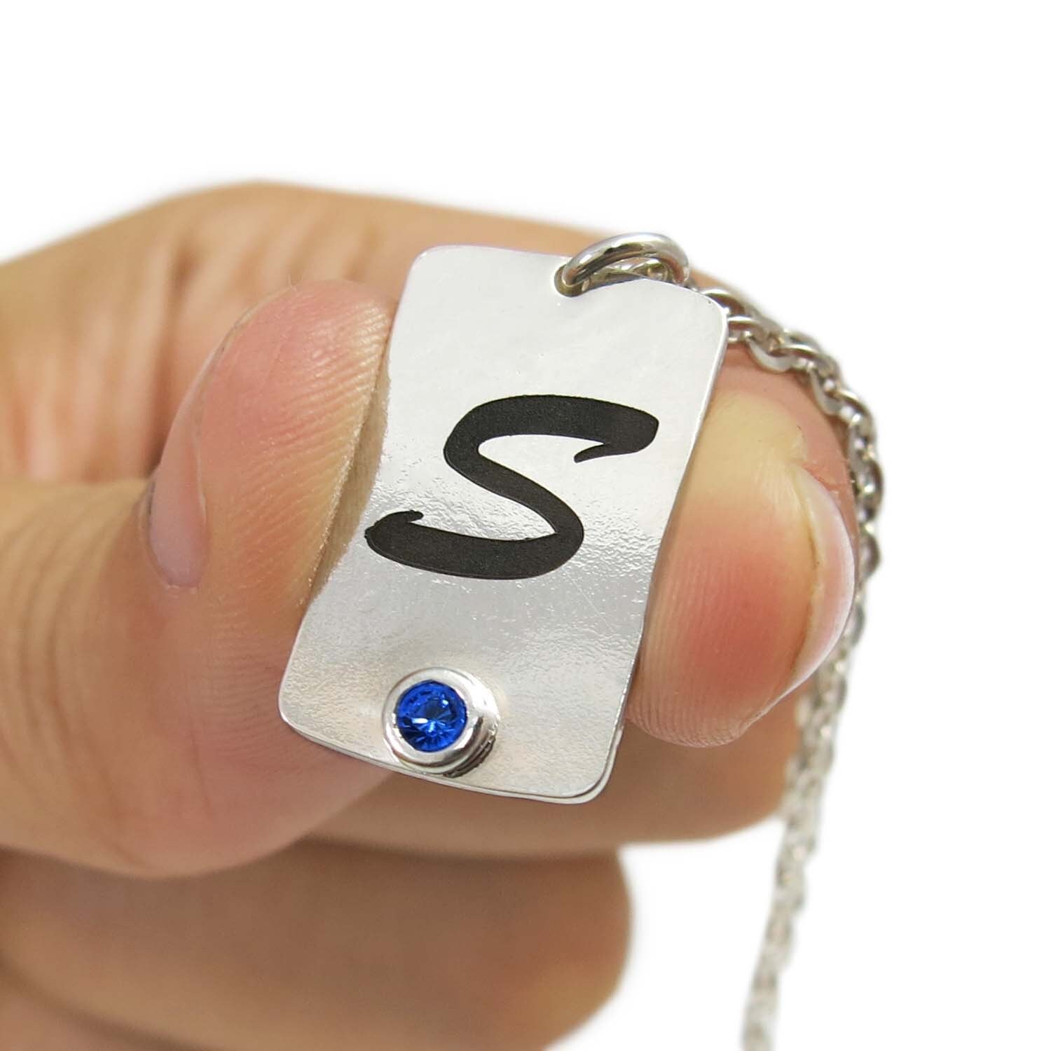 Silver Name Necklace Initial Silver Necklace Custom Engraved Etsy UK