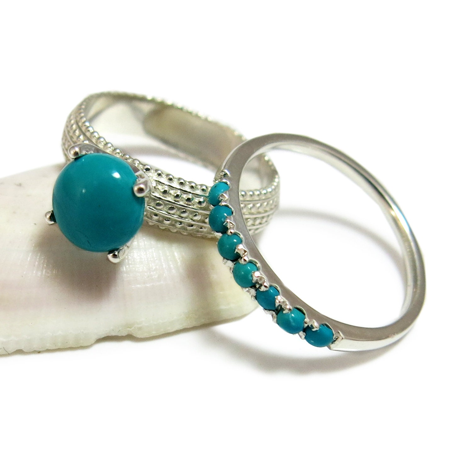 Gemstone Wedding Ring Set, Turquoise Gemstone Ring, Blue Gemstone Rings ...