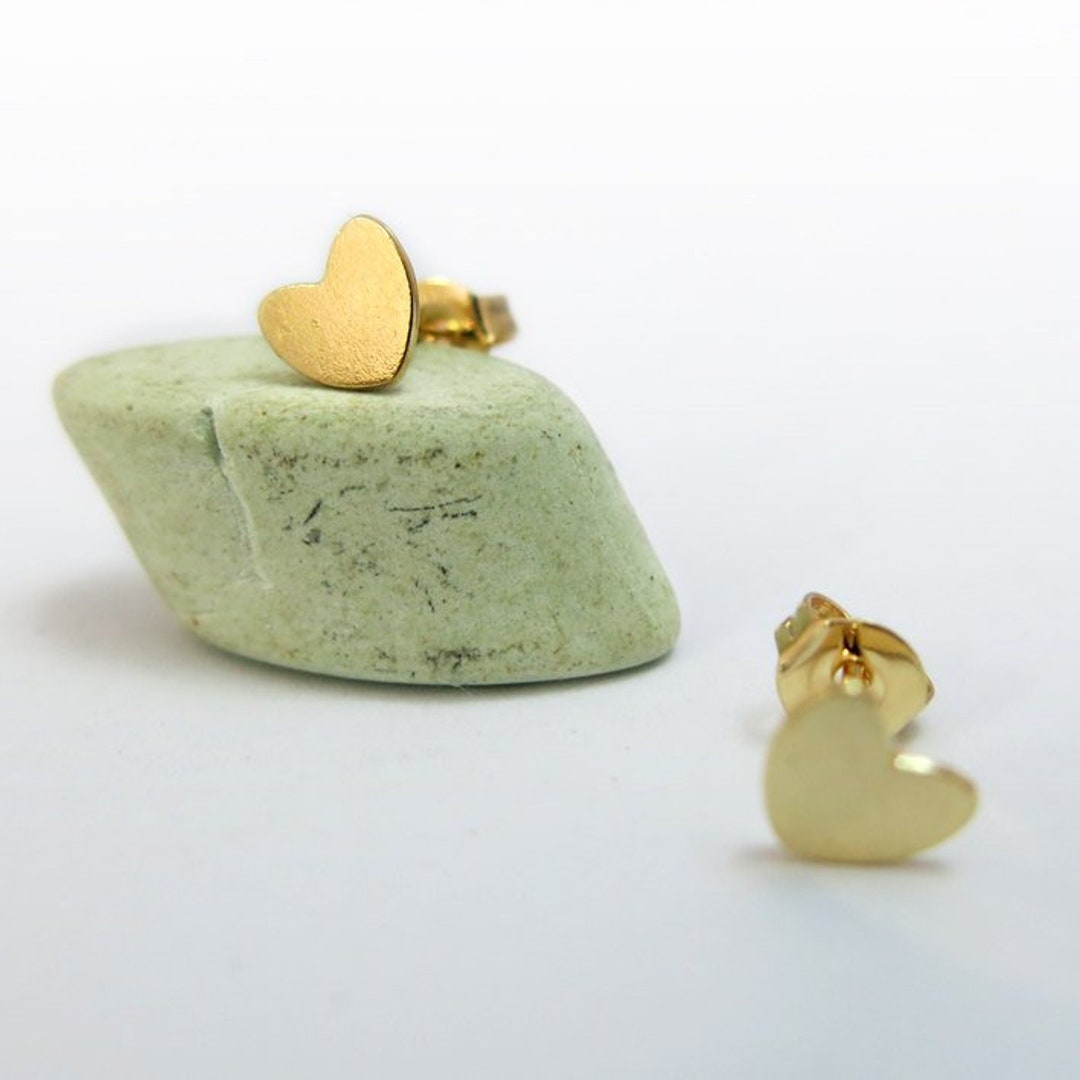 Gold Stud Earrings, Heart Earrings, Dainty Gold Earrings, Heart Studs ...