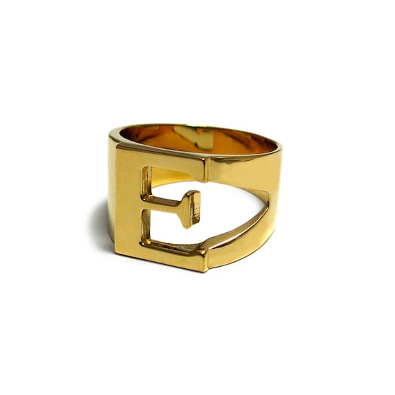 Gold Initial Ring Gold E Ring Initial Ring Name Ring Unisex